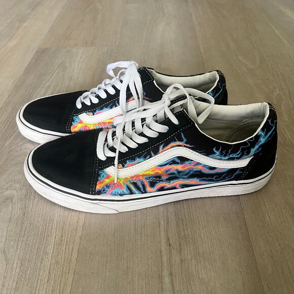 Vans Other - Vans Mens 11M Old Skool Electric Flame Black Suede Low Lace Up Glow Sneakers